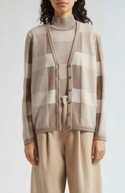 Shop Emporio Armani Check Wool & Cashmere Cardigan In Solid Medium Beige