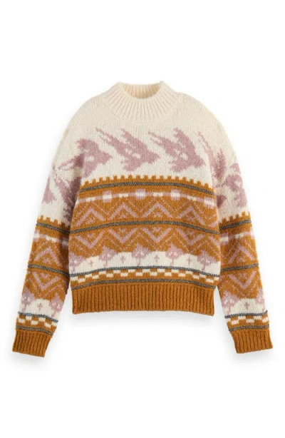 Scotch & Soda Metallic Fair Isle Pullover Sweater In Tobacco