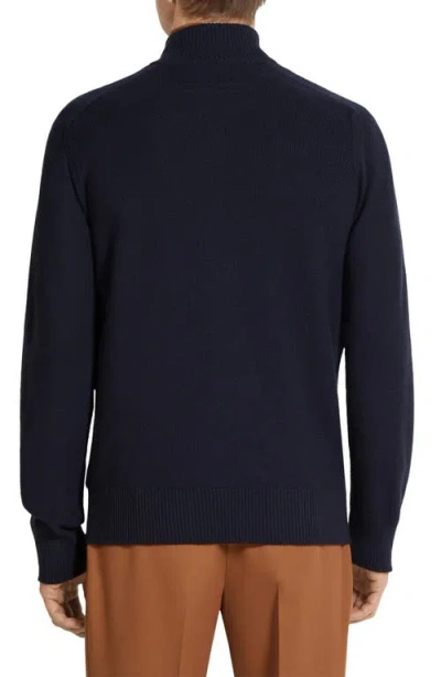 Zegna Cardigan Zippé En Cashseta Bleu Marine Chiné In Navy