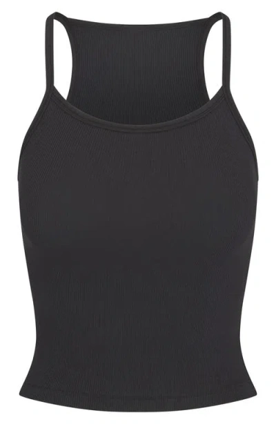 Shop Skims Cotton Rib Scoop Tank Top In Soot