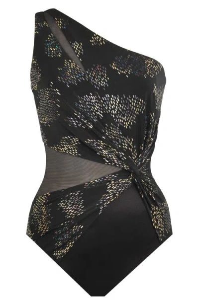Miraclesuit Iridium Mynx One Shoulder One Piece Swimsuit In Blk/ Multi