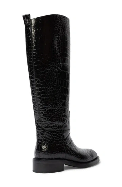 Black Suede Studio Pace Tall Boot In Black Croco Leather