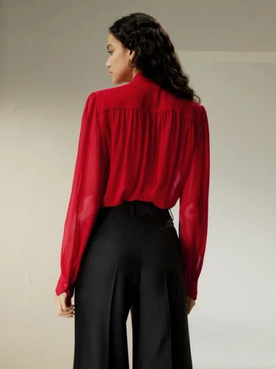 Lilysilk Bow Tie Silk Jasmine Blouse In Pomegranate Red