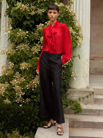 Lilysilk Bow Tie Silk Jasmine Blouse In Pomegranate Red
