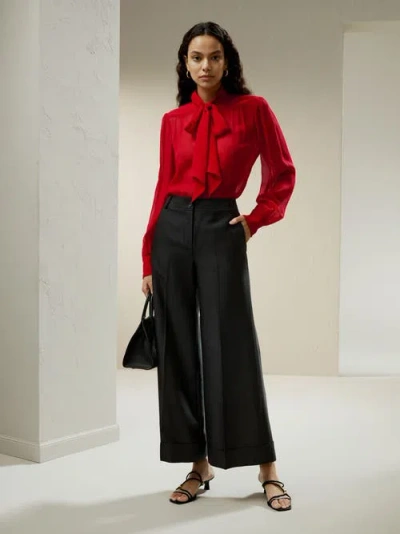 Lilysilk Bow Tie Silk Jasmine Blouse In Pomegranate Red