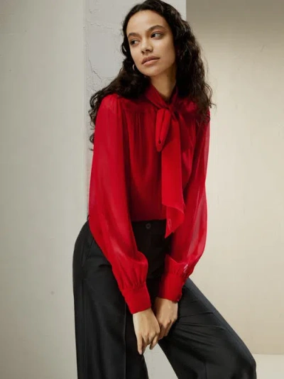 Lilysilk Bow Tie Silk Jasmine Blouse In Pomegranate Red