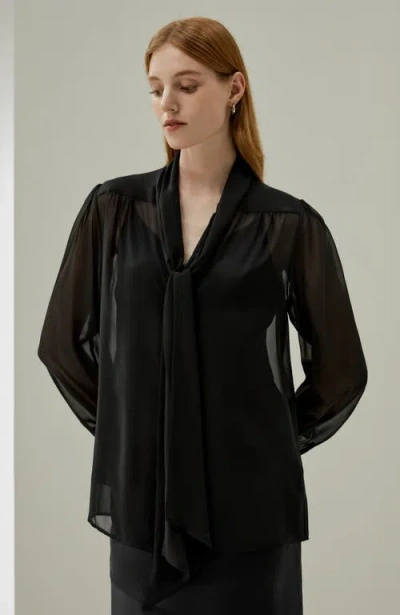 Shop Lilysilk Bow Tie Sheer And Lightweight Silk Jasmine Blouse In Black