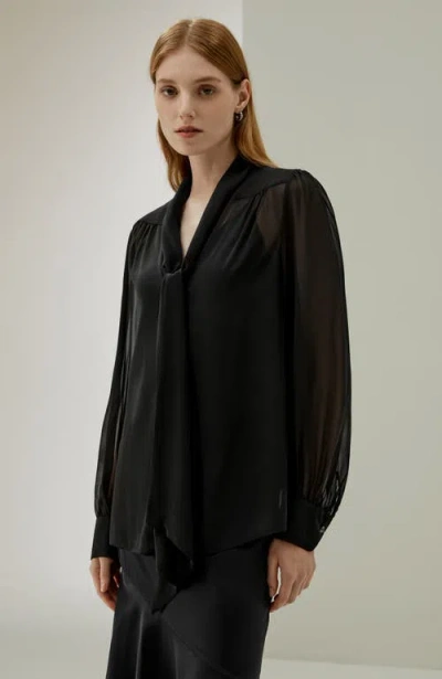 Lilysilk Bow Tie Silk Jasmine Blouse In Black