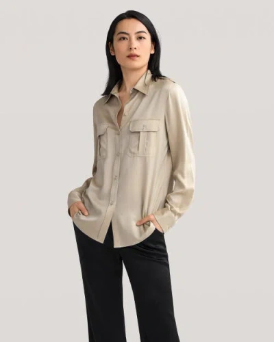 Shop Lilysilk Sandwashed Silk Shirt With Epaulettes In Light Apricot