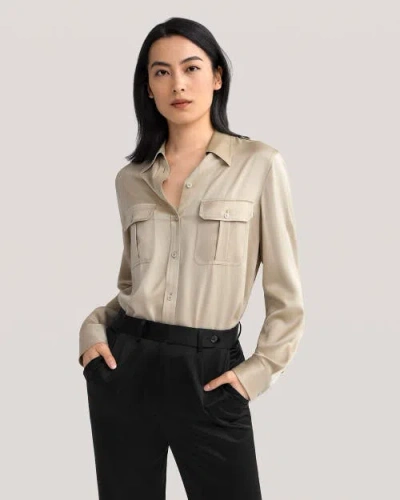 Shop Lilysilk Sandwashed Silk Shirt With Epaulettes In Light Apricot