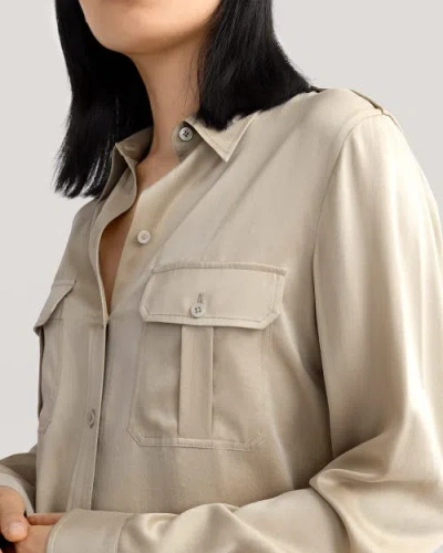 Lilysilk Sandwashed Silk Shirt With Epaulettes In Light Apricot