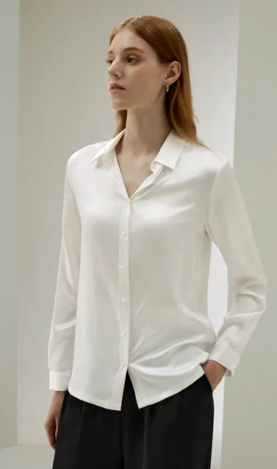 Lilysilk Classic Pearl Button Silk Shirt In Natural White