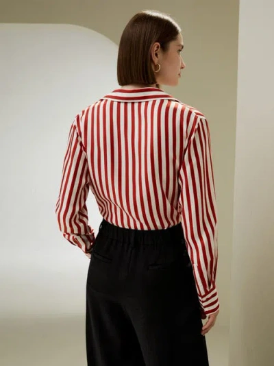 Lilysilk Classic Striped Silk Shirt In Red White Pinstripes