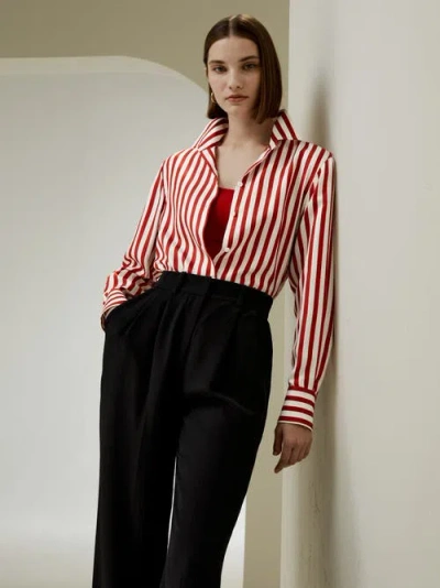 Lilysilk Classic Striped Silk Shirt In Red White Pinstripes