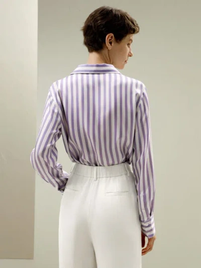 Shop Lilysilk Classic Striped Silk Shirt In Lilac-white Pinstripes