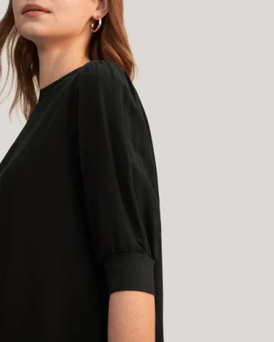 Shop Lilysilk Elegant Casual Silk Tee With Rib Cuff In Black