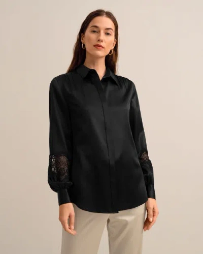 Lilysilk The Armeria Lace Silk Blouse In Black
