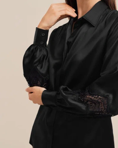Lilysilk The Armeria Lace Silk Blouse In Black