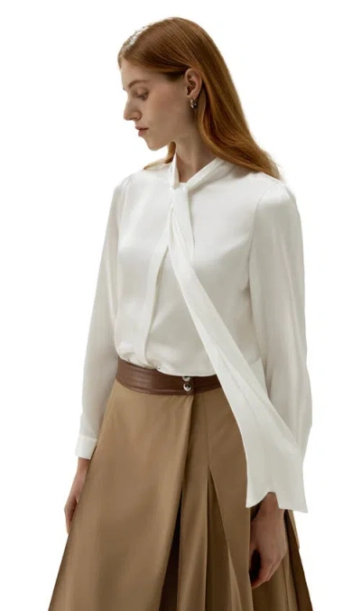 Lilysilk Bow-tie Neck Silk Blouse In Natural White