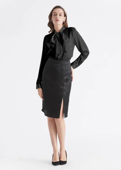 Lilysilk Bow-tie Neck Silk Blouse In Black