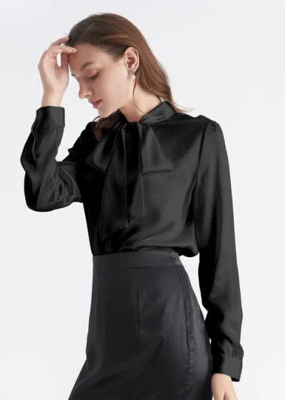 Lilysilk Bow-tie Neck Silk Blouse In Black