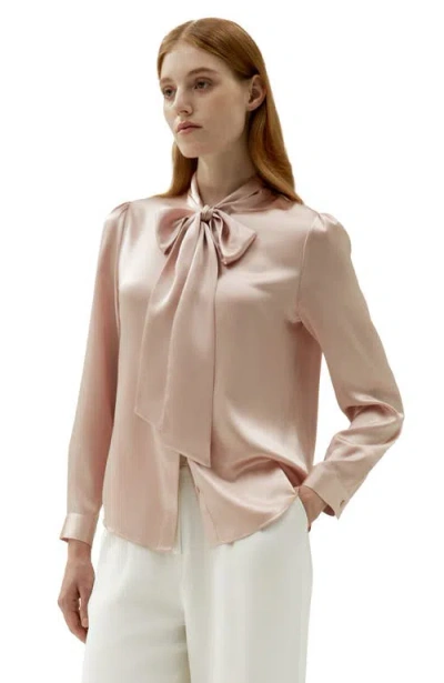 Lilysilk Bow-tie Neck Silk Blouse In Pale Pink