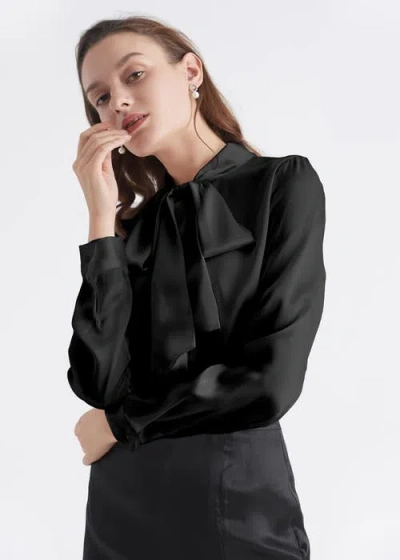 Lilysilk Bow-tie Neck Silk Blouse In Black