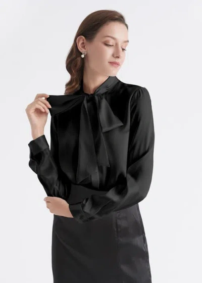 Lilysilk Bow-tie Neck Silk Blouse In Black