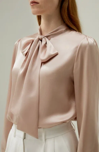 Lilysilk Bow-tie Neck Silk Blouse In Pale Pink