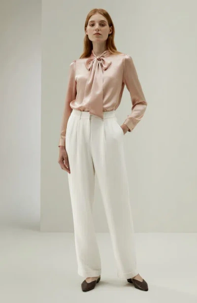 Lilysilk Bow-tie Neck Silk Blouse In Pale Pink