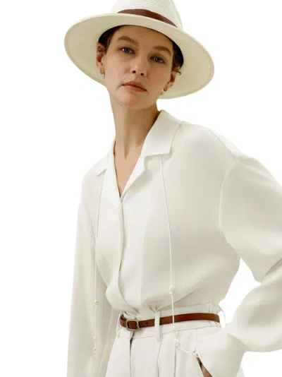 Lilysilk Tie-detailed Silk Blouse Shirts In Natural White
