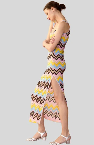 Cynthia Rowley Zig-zag Crochet Maxi Tank Dress In Yellow Multi