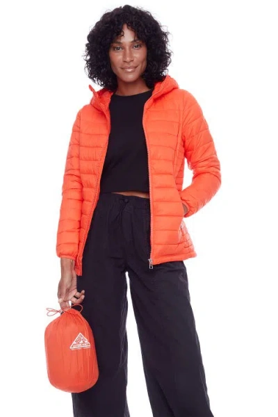 Alpine North Yoho Ladies' Women's Vegan Down (recycled) Lightweight Packable Puffer In Tangerine