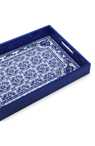 Dolce & Gabbana Dolce&gabbana Carretto Rectangular Wood Tray In Navy