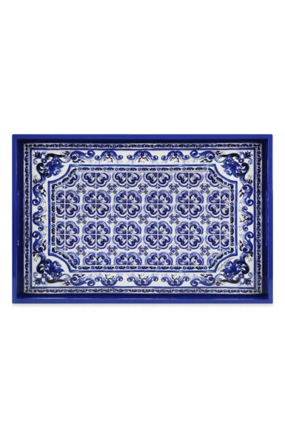 Dolce & Gabbana Dolce&gabbana Carretto Rectangular Wood Tray In Navy