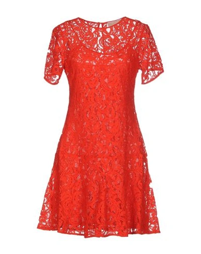 Michael Michael Kors Short-sleeve Fitted Lace Dress In Red