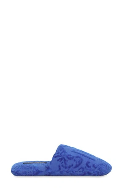 Dolce & Gabbana Dolce&gabbana Dg Logo Jacquard Cotton Terry Cloth Scuff Slipper In Blue