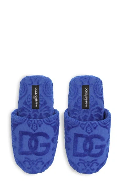 Dolce & Gabbana Dolce&gabbana Dg Logo Jacquard Cotton Terry Cloth Scuff Slipper In Blue