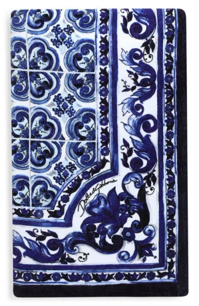 Dolce & Gabbana Blue Mediterraneo Print Cotton Beach Towel In Bright Blue
