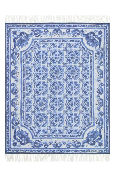 Dolce & Gabbana Dolce&gabbana Blu Meditteraneo Cashmere Throw Blanket In Navy