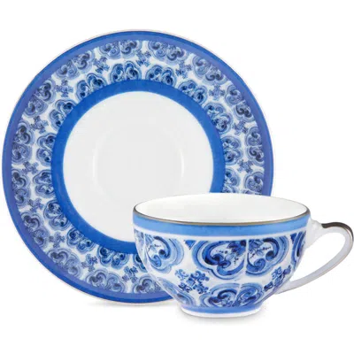 Dolce & Gabbana Dolce&gabbana Blu Meditteraneo Fiore Piccolo Espresso Cup & Saucer Set In Navy