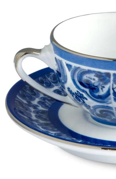 Dolce & Gabbana Dolce&gabbana Blu Meditteraneo Fiore Piccolo Espresso Cup & Saucer Set In Navy