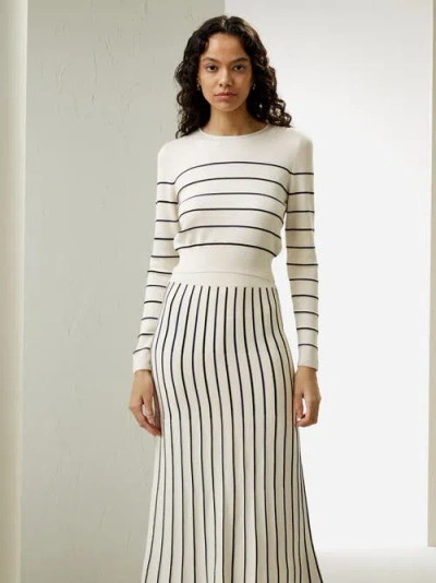 Lilysilk Cropped Silk-knitted Long Sleeve Tee For In White With Stripes