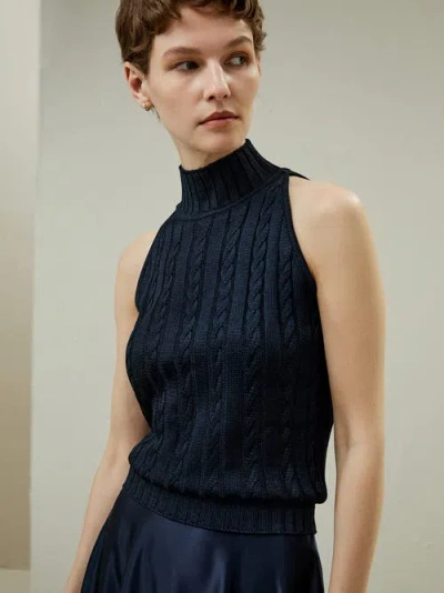 Lilysilk Wild Silk Sleeveless Sweater In Navy Blue