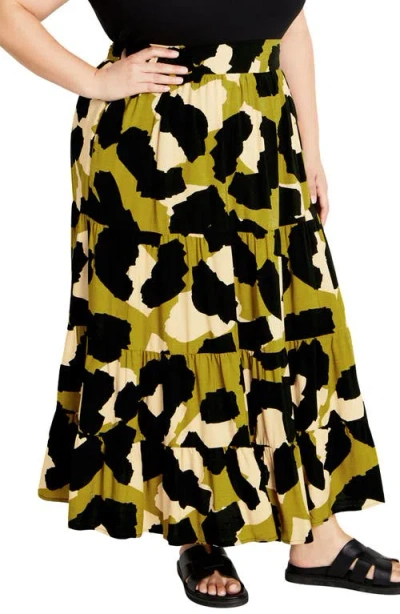 City Chic Piper Print Maxi Skirt In Downtown