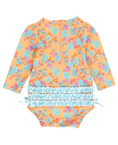 Shop Rufflebutts Baby Girls Long Sleeve Upf50+ One Piece Rash Guard In Vibrant Valley