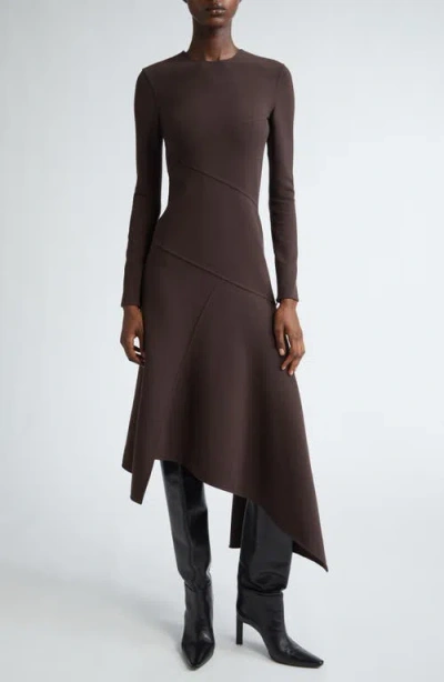 Michael Kors Long Sleeve Handkerchief Dress In Chocolate