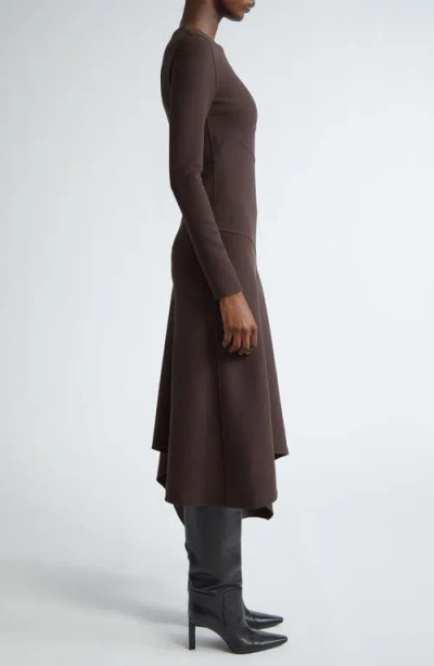 Michael Kors Long Sleeve Handkerchief Dress In Chocolate