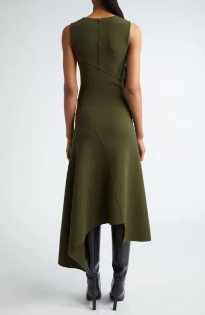 Michael Kors Fitted Sleeveless Asymmetric Wool Knit Midi Dress In Spruce