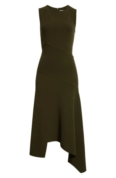 Michael Kors Fitted Sleeveless Asymmetric Wool Knit Midi Dress In Spruce